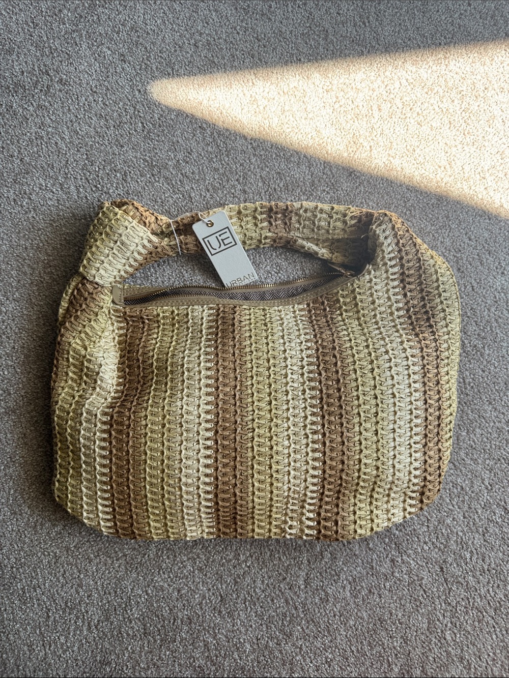 Urban Expressions Striped Woven Shoulder Bag - Beige & Brown